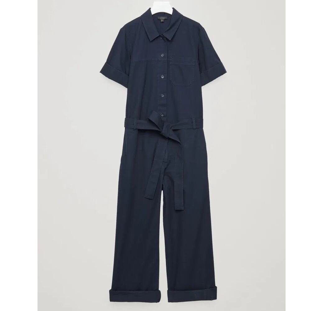 COS Utility Belted Cotton Jumpsuit in Navy Blue Size 10 - Picture 3 of 9